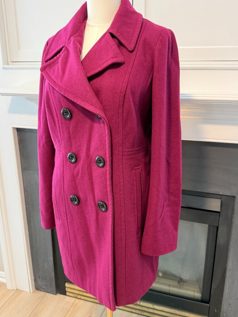 💜 💖 Magenta Wool Peacoat Classic Double Breasted | Anne Klein | Size M